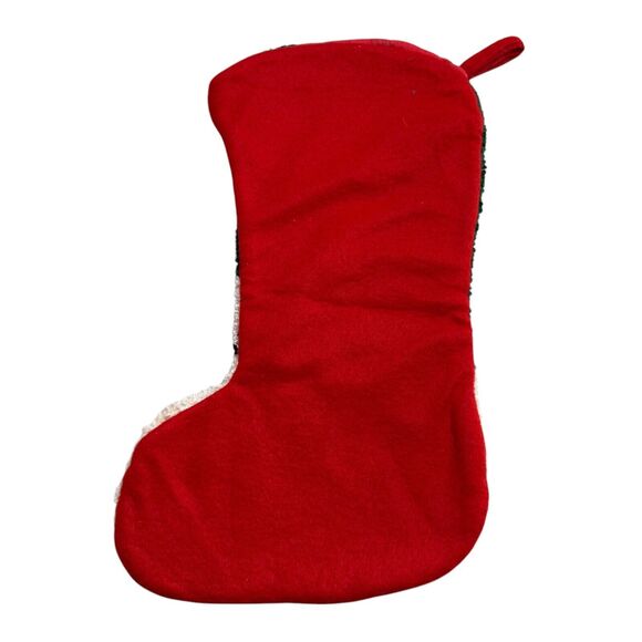 Vintage Santa Sleigh Reindeer 18" Christmas Stocking Loop Punch Needle Kitschy - Picture 2 of 12